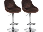 Set Di 2 Sgabelli Da Bar In Velluto - Sgabello Da Bar Regolabile In Altezza | Colore: Marrone | Colore Base: Cromo