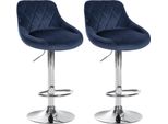 Set Di 2 Sgabelli Da Bar In Velluto - Sgabello Da Bar Regolabile In Altezza | Colore: Blu | Colore Base: Cromo