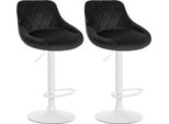 Set Di 2 Sgabelli Da Bar In Velluto - Sgabello Da Bar Regolabile In Altezza | Colore: Nero | Colore Base: Bianco