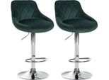 Set Di 2 Sgabelli Da Bar In Velluto - Sgabello Da Bar Regolabile In Altezza | Colore: Verde Scuro | Colore Base: Cromo