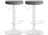 Set Di 2 Sgabelli Da Bar - Sgabelli Da Cucina - Rivestimento In Velluto, Comfort Regolabile | Colore: Grigio | Materiale Base: Metallo Bianco Opaco
