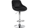 Sgabello Da Bar In Velluto - Sgabello Elegante - Seduta Girevole A 360° Con Alzata A Gas E Poggiapiedi | Colore: Nero | Colore Base: Cromo
