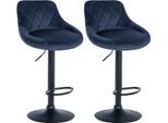 Set Di 2 Sgabelli Da Bar In Velluto - Sgabello Da Bar Regolabile In Altezza | Colore: Blu | Colore Base: Nero