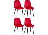 Set Di 4 Sedie Da Pranzo - Aggiornato - Di Facile Manutenzione - Design | Colore: Rosso | Materiale: Morbido