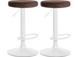 Set Di 2 Sgabelli Da Bar - Sgabelli Da Cucina - Imbottitura In Velluto, Comfort Regolabile | Colore: Marrone | Materiale Base: Metallo Bianco Opaco