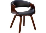 Sedia Da Pranzo - Sedia Da Cucina - Comoda Con Braccioli | Colore: Noce/Nero | Materiale: Pelle Finta