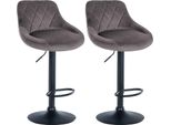 Set Di 2 Sgabelli Da Bar In Velluto - Sgabello Da Bar Regolabile In Altezza | Colore: Grigio | Colore Base: Nero