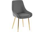 Sedia Da Pranzo, Sedia Da Sala Da Pranzo, Ampio Comfort, Struttura In Metallo - Rivestimento In Velluto | Colore: Grigio Scuro. Materiale Della Struttura: Oro Metallizzato