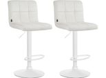 Set Di 2 Sgabelli Da Bar In Velluto - Sgabello - Regolabile In Altezza E Ruotabile A 360° | Colore: Crema | Colore Base: Bianco