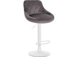Sgabello Da Bar In Velluto - Sgabello Elegante - Seduta Girevole A 360° Con Alzata A Gas E Poggiapiedi | Colore: Grigio | Colore Base: Bianco