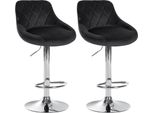 Set Di 2 Sgabelli Da Bar In Velluto - Sgabello Da Bar Regolabile In Altezza | Colore: Nero | Colore Base: Cromo