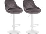 Set Di 2 Sgabelli Da Bar In Velluto - Sgabello Da Bar Regolabile In Altezza | Colore: Grigio | Colore Base: Bianco