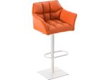 Sgabello Da Bar Moderno - Sedia Elegante - Girevole E Regolabile A 360° | Colore: Arancione | Colore Base: Bianco