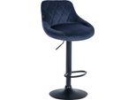 Sgabello Da Bar In Velluto - Sgabello Elegante - Seduta Girevole A 360° Con Alzata A Gas E Poggiapiedi | Colore: Blu | Colore Base: Nero