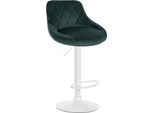 Sgabello Da Bar In Velluto - Sgabello Elegante - Seduta Girevole A 360° Con Alzata A Gas E Poggiapiedi | Colore: Verde Scuro | Colore Base: Bianco