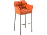 Sgabello Damaso - Sgabello Alto - Comodo Schienale Trapuntato - Rivestimento In Pelle Finta | Colore: Arancione | Colore Base: Acciaio Inox