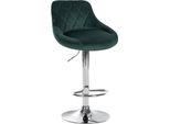 Sgabello Da Bar In Velluto - Sgabello Elegante - Seduta Girevole A 360° Con Alzata A Gas E Poggiapiedi | Colore: Verde Scuro | Colore Base: Cromo