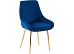 Sedia Da Pranzo, Sedia Per Sala Da Pranzo, Ampio Comfort, Struttura In Metallo - Rivestimento In Velluto | Colore: Blu Scuro | Materiale Della Struttura: Oro Metallizzato