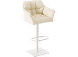 Sgabello Da Bar Moderno - Sedia Elegante - Girevole E Regolabile A 360° | Colore: Crema | Colore Base: Bianco