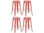 Set Di 4 Sgabelli Da Bar - Sgabello Alto - Design Impilabile, Salvaspazio E Resistente | Colore: Rosso