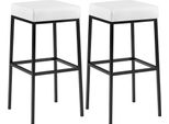 Set Di 2 Sgabelli Da Bar - Barre In Pelle Finta - Comfort Senza Schienale | Colore Base: Nero | Colore: Bianco