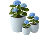 Set Di 3 Pezzi Di Fioriere Rotonde - Vasi Da Fiori - Resistenti Alle Intemperie E Leggeri