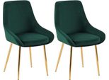 Set Di 2 Sedie Da Pranzo - Sedie In Velluto - Seduta Confortevole, Gambe Dorate, Verde