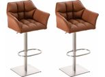 Set Di 2 Sgabelli Da Bar - Sgabelli Alla Moda - Regolabili In Altezza Per Il Massimo Comfort Di Seduta | Colore: Marrone Chiaro | Colore Base: Acciaio Inox