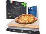 Set Per Pizza Cordierite - Mattone - Inclusa Buccia Per Pizza Per Una Base Croccante | Set Contenuto: Pietra Per Pizza + Tagliapizza
