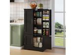 Armadietto Da Cucina Sweiko 120X60X40Cm Con Luce A Led, Grande Armadietto A 4 Ante Con Ripiani Regolabili E Ripiani Per Ante - Adatto Per Cucina, Sala Da Pranzo O Soggiorno, Nero