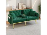 Merax Divano A 2 Posti, Divano Con Funzione Reclinabile, 3 Angoli Di Inclinazione, Portabicchieri, Cuscini, Divano Letto, Poltrona, Divano Lounge, Soggiorno, Velluto, Verde