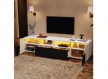 Fortuna Lai 180*38,5*45 Cm Mobile Tv Lucido, Mobile Tv Con Illuminazione A Led, Mobile Basso, Tavolo Tv, Mobile Tv, Cassettiera Tv, 2 Cassetti, 2 Armadi, Ripiani Aperti, Per Tv Da 80 Pollici, Bianco + Nero