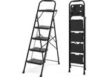 Scala Costway A 4 Gradini, Scaletta Pieghevole Con Vassoio Porta Attrezzi, Pedali Antiscivolo, Pedane E Corrimano, Scala Pieghevole Portatile Scalette Fino A 150Kg