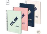 Milano Confezione Da 4 Quaderni A Spirale A5 Con Carta Rigida A Scacchi 80 Fogli 95 G/M² 430 Collezione Dal 1918 5X5 Mm Trasparente Trasparente Taglia Unica