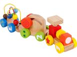 Kids2-Play Locomotiva Del Treno Giocattolo Educativo In Legno + Due Vagoni, Giocattolo In Legno, Giocattolo