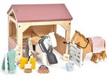 Stalla Giocattolo Tender Leaf Con Pony - Set Di Animali In Legno Per Bambini