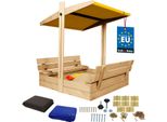 Kotarbau® Sabbiera Con Copertura 100 X 100 Cm Grande Sabbiera In Legno Di Colore Naturale Con Tetto Giallo Sabbiera Con Copertura Sabbiera Con Tetto Gioco Da Giardino Per Bambini Impregnato Chiudibile A Chiave Con Panchine