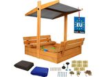 Kotarbau® Sabbiera Con Copertura 100 X 100 Cm Grande Sabbiera In Legno Marrone Con Tetto Grigio Sabbiera Con Copertura Sabbiera Con Tetto Gioco Da Giardino Per Bambini Impregnato Chiudibile A Chiave Con Panchine