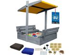 Kotarbau® Sabbiera Con Copertura 100 X 100 Cm Grande Sabbiera In Legno Grigio Con Tetto Giallo Sabbiera Con Copertura Sabbiera Con Tetto Gioco Da Giardino Per Bambini Impregnato Con Chiusura A Chiave Con Panchine