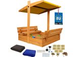 Kotarbau® Sabbiera Con Copertura 100 X 100 Cm Grande Sabbiera In Legno Marrone Con Tetto Giallo Sabbiera Con Copertura Sabbiera Con Tetto Gioco Da Giardino Per Bambini Impregnato Chiudibile A Chiave Con Panchine