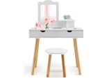 Costway Set Da Toilette Per Bambini, Scrivania E Sgabello 2In1 Con Specchio Rimovibile, 2 Cassetti, Pettine Per Bambini Da 3 A 7 Anni, Bianco