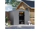 Capanno Per Attrezzi In Acciaio Zincato 2,43? 213X131X192Cm Casetta Per Attrezzi Con Tetto A Capanna, Porta Scorrevole Con Serratura, Casetta Da Giardino Resistente Alle Intemperie, Casetta Da Giardino Per L'area Esterna Del Cortile, Grigio Aosom