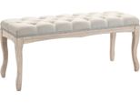 Fortuna Lai Panca Imbottita Panca Letto Vintage Per Camera Da Letto E Soggiorno, Panca Contenitore In Legno Di Gomma Con Rivestimento In Lino Beige, 110X40X48 Cm