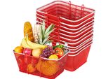 Cestino Per La Spesa Vevor, 12 Pezzi, 22 L, Cestino In Metallo Impilabile Con Maniglie, Cestino Per Il Trasporto, Caricabile Fino A 20 Kg, Cestino Universale Per Generi Alimentari, Vendita Al Dettaglio, Negozi, Supermercati, Librerie, Rosso