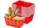 Cestino Per La Spesa Vevor, 12 Pezzi, 21 L, Cestino In Plastica Pe Con Manici, Cestino Universale, Contiene Fino A 9,07 Kg, Cestino Da Picnic Per Generi Alimentari, Vendita Al Dettaglio, Negozi, Supermercati, Uso Domestico, Rosso