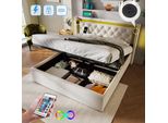 Letto Imbottito Sweiko Led Letto Matrimoniale Contenitore Rete Con Funzione Di Ricarica Usb Tipo C Testata, Letto Giovanile Aumwolle 140X200 Con Rete A Doghe (Senza Materasso)