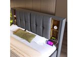 Letto Matrimoniale Sweiko Con Ricarica Wireless Usb C, Rete Imbottita 180X200Cm, Rete Con Contenitore A Doghe In Legno-Cotone Grigio (Senza Materasso)