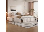 Letto Imbottito 140 X 200 Cm Struttura Letto Letto Singolo Letto Matrimoniale Letto Di Design Con Rete A Doghe (Senza Materasso) Struttura Letto, Beige