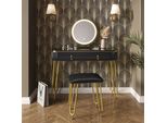 Vicco Tavolo Da Toeletta Grace, 100 Cm Con Illuminazione Led E Sgabello, Nero Lucido