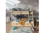 Vitalispa Letto A Castello Everest, 120X200 / 80X200 Cm Con 2 Materassi E 2 Cassetti, Legno Naturale